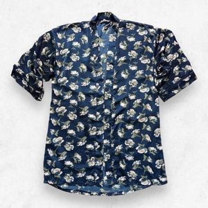 Lucky Brand Blue Floral Midi‎ Kimono Open Robe Women's Size Large Short Sleeves